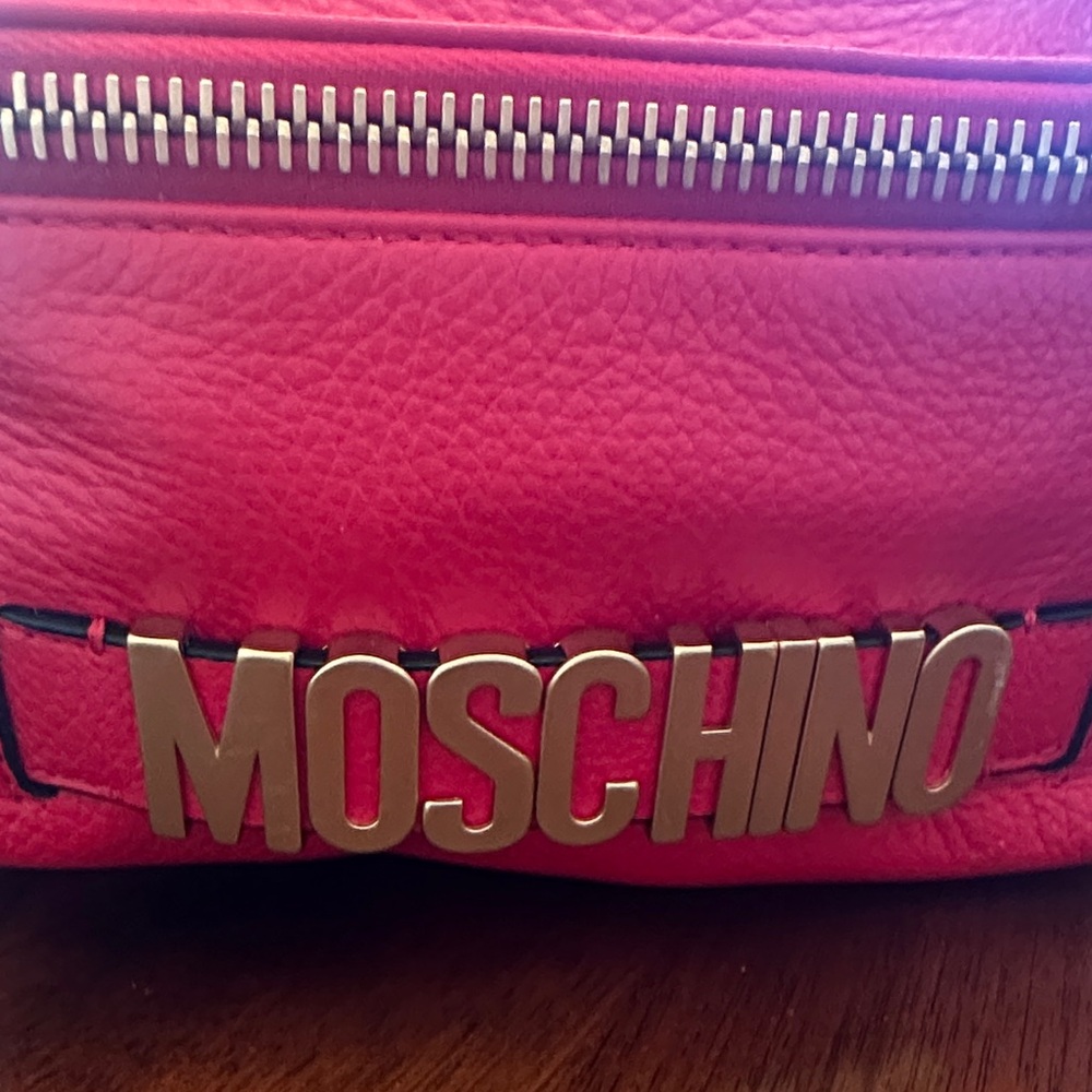Moschino Red Genuine Leather Mini Backpack with Gold Hardware 9”x11”x5” - Picture 4 of 15
